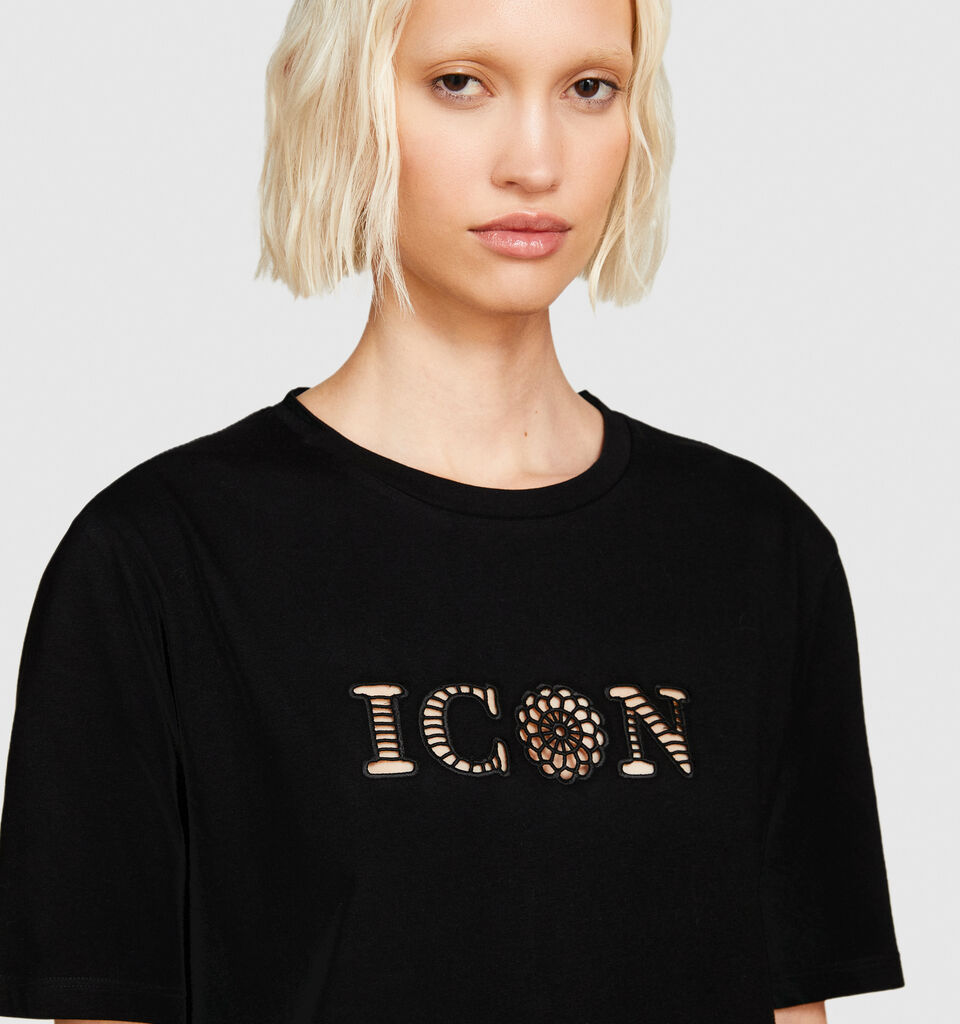 T-shirt with embroidery - women's short sleeve t-shirts - Black | Sisley image number 5
